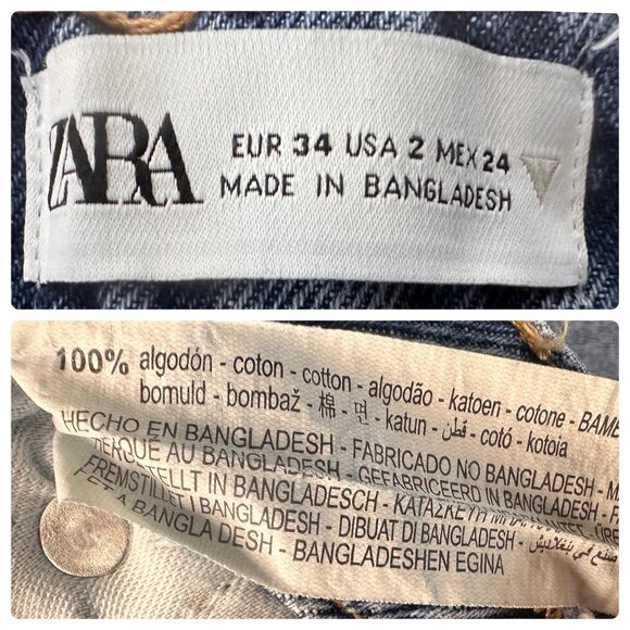 Zara High Rise Jeans Women 4 Blue Distressed Rigid Casual Contemporay Raw Hem - Picture 5 of 15